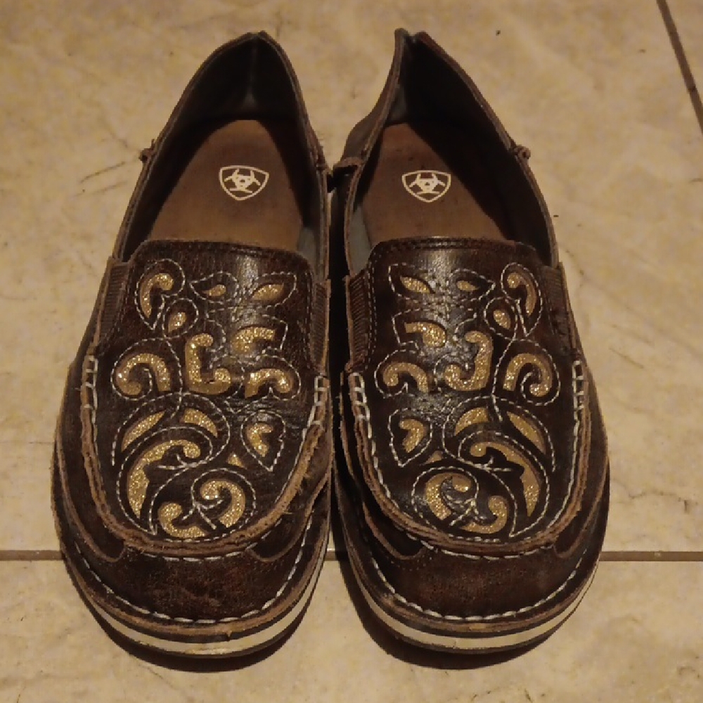 Ariat Brown Loafers with Intricate Gold Design